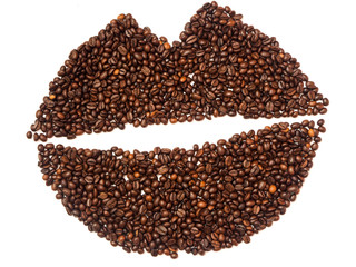 Naklejka premium Lips made of coffee beans isolated on white