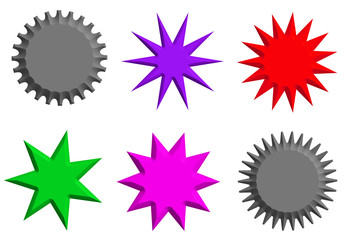 Set of multicolor blank various forms sale tags on white background. Web icons template. 3d illustration