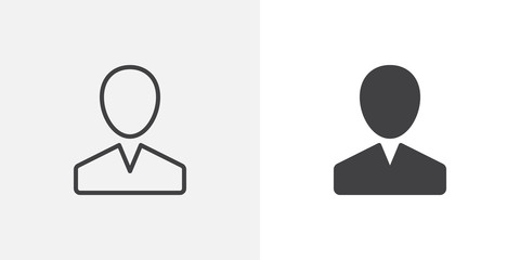 User, person icon. line and glyph version, outline and filled vector sign. Faceless man avatar linear and full pictogram. Symbol, logo illustration. Different style icons set