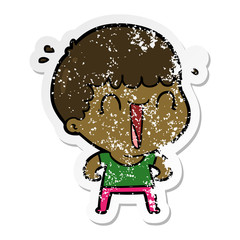 distressed sticker of a laughing cartoon man