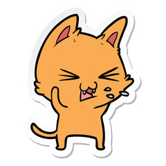 sticker of a cartoon cat hissing