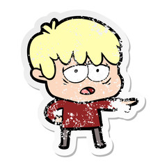 distressed sticker of a cartoon exhausted boy