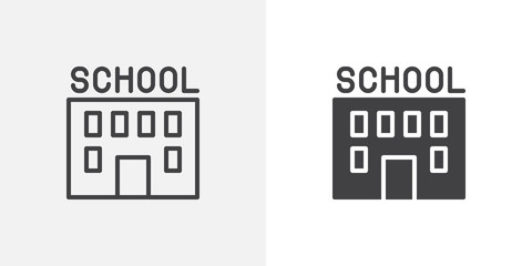 Obraz premium School building icon. line and glyph version, outline and filled vector sign. High school exterior linear and full pictogram. Symbol, logo illustration. Different style icons set