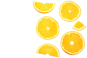 orange with slices isolated on white background. healthy food. top view