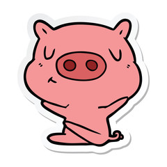 sticker of a cartoon content pig