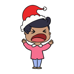line drawing of a shouting man wearing santa hat