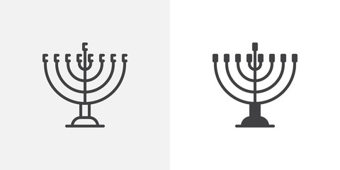 Hanukkah menorah icon. line and glyph version, Judaism Menorah outline and filled vector sign. linear and full pictogram. Symbol, logo illustration. Different style icons set