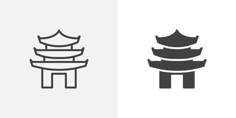 Asian pagoda icon. line and glyph version, outline and filled vector sign. Chinese Temple linear and full pictogram. Symbol, logo illustration. Different style icons set - obrazy, fototapety, plakaty