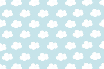 Small white clouds with cyan pastel pattern background. Abstract seamless minimalism. Paint cartoon style.