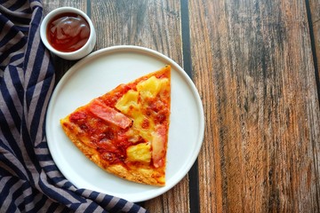 Pizza on white plate. 