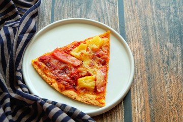 Pizza on white plate. 