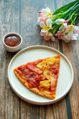 Pizza on white plate. 