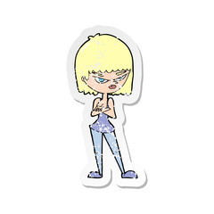 retro distressed sticker of a cartoon angry woman
