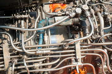 Helicopter engine. Close-up view