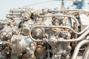 Helicopter engine. Close-up view