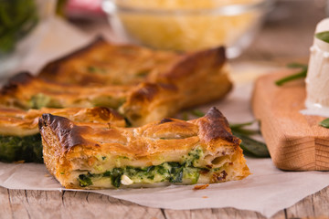 Pie with spinach and ricotta cheese. 