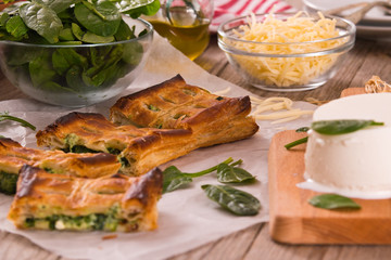 Pie with spinach and ricotta cheese. 