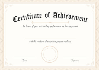 Classic and retro certificate of achievement paper template