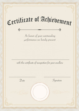 Vertical Classic Certificate Of Achievement Paper Template