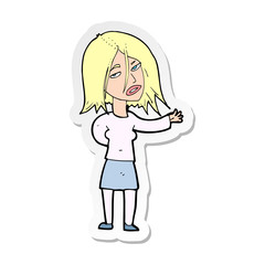 sticker of a cartoon unhappy woman