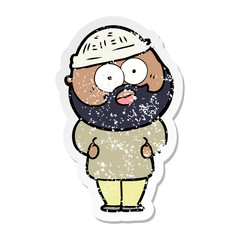 distressed sticker of a cartoon surprised bearded man