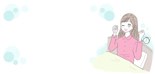 若い女性 朝 目覚め フレーム素材