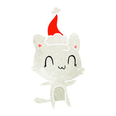 retro cartoon of a happy cat wearing santa hat