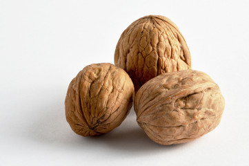 Walnuts on white background