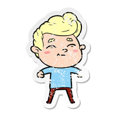 distressed sticker of a happy cartoon man