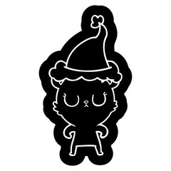 peaceful cartoon icon of a bear wearing santa hat