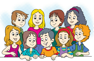 Group of School Children - Vector