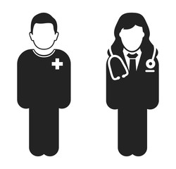 Standing Doctor and patient Icon. Flat style vector EPS.