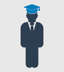 Graduate Student Icon. Standing male symbol on gray background. Flat style vector EPS.