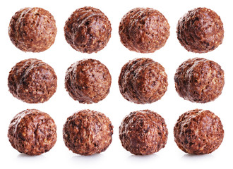 Chocolate corn balls isolated on white background.