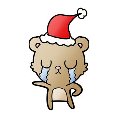 crying gradient cartoon of a bear wearing santa hat