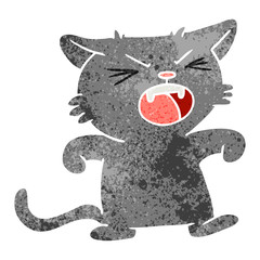 retro cartoon doodle of a screeching cat