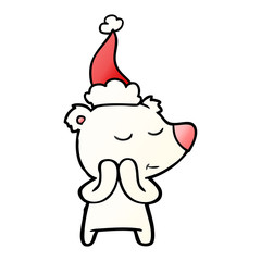 happy gradient cartoon of a polar bear wearing santa hat