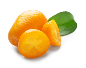 Delicious kumquat fruit on white background