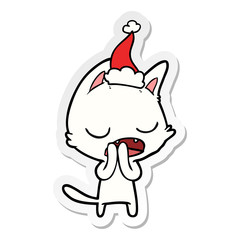 talking cat sticker cartoon of a wearing santa hat