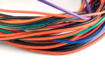 line multicolored wires on a white closeup