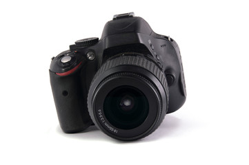 Fototapeta premium modern digital SLR photo camera with lens on white background. isolated.