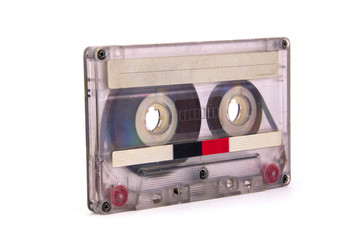old film audio cassette on white background. isolated