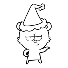 bored polar bear line drawing of a wearing santa hat
