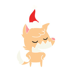 friendly flat color illustration of a fox wearing santa hat