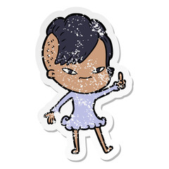 distressed sticker of a cute cartoon girl with hipster haircut