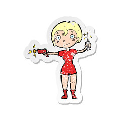 retro distressed sticker of a cartoon future space girl