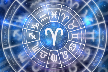 Zodiac Aries symbol inside of horoscope circle