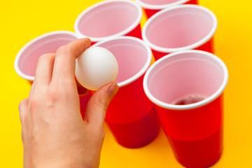 Cups for game Beer Pong on the table