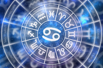 Zodiac Cancer symbol inside of horoscope circle