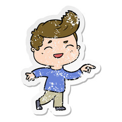 distressed sticker of a cartoon man laughing